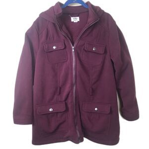 Lili Sport Women's Jacket Coat Cotton Blend Burgundy Snap Hood Size 1X